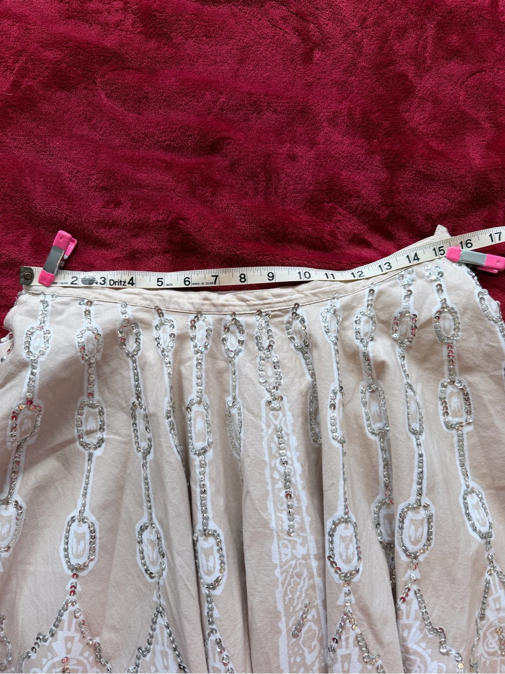 SilkLand Beige & White Embellished Circle Skirt - Picture 5 of 8